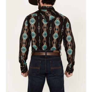 Rock & Roll Denim Men’s Southwestern Ping Sleeve‎ Pearl Snap Stretch Shirt XL